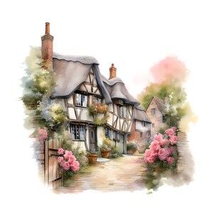 English village clipart - 12 High Quality JPGs - instant Download - Card Making, invitations, journals, Scrapbooking, Junk journals
