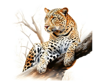 Leopard resting in a tree clipart - 12 Quality JPGs - instant Download - Card Making, invitations, journals, Scrapbooking, Junk journals