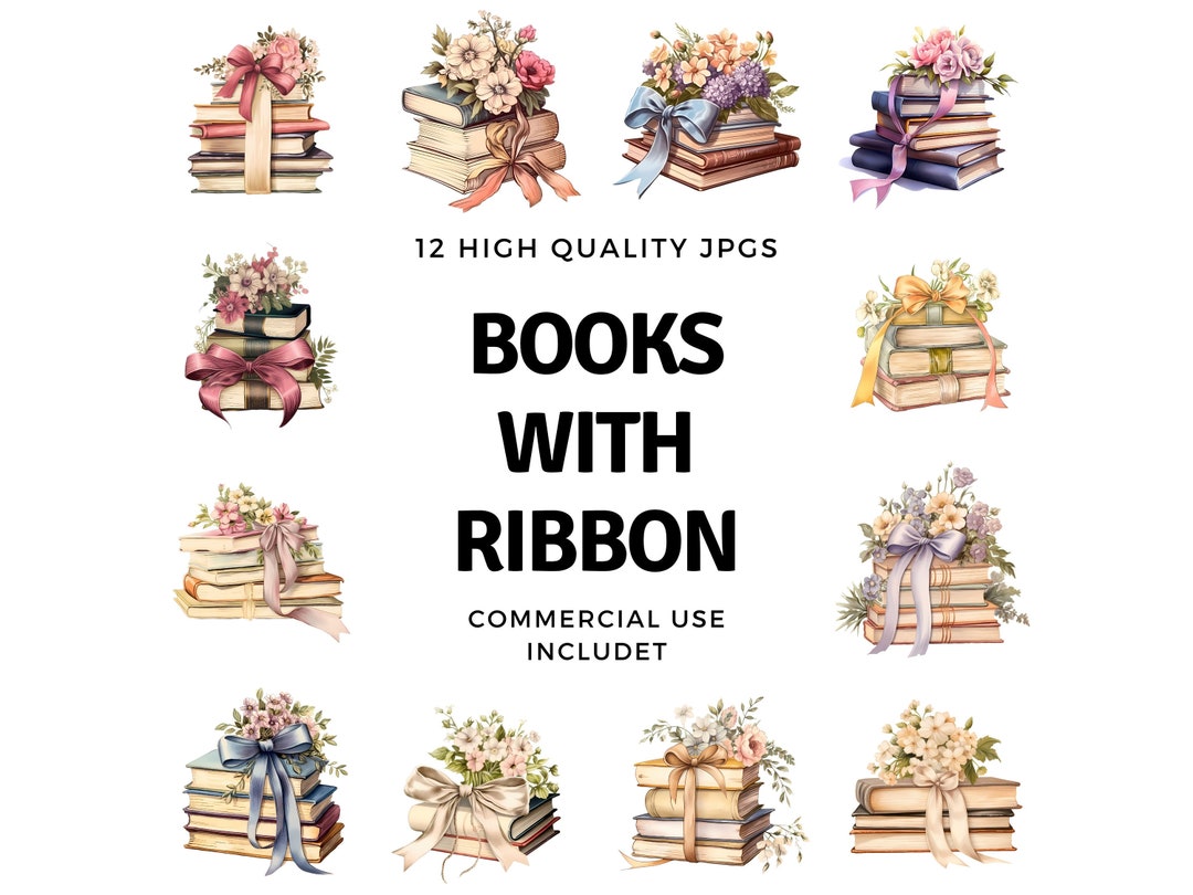Books With Ribbon Clipart - 12 High Quality Jpgs - Instant Download ...