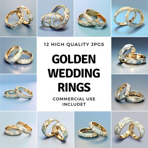 pair of golden wedding rings clipart - 12 High Quality JPGs - instant Download - Card Making, invitations, journals, Scrapbooking