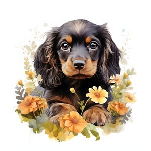 Flower Cocker Spaniel puppy clipart - 12 High Quality JPGs - Card Making, invitations, journals, Scrapbooking, Junk journals