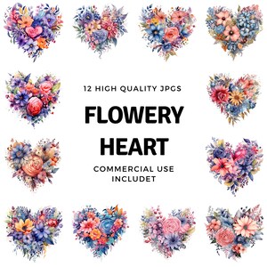 Buquê de coração de flores de casamento: clipart detalhado de flores de casamento, ilustração vibrante e requintada, perfeito para convites de casamento
