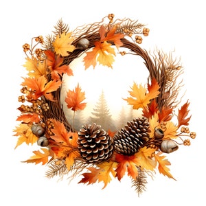 Clipart de couronne de pomme de pin - 12 JPG de haute qualité - Téléchargement instantané - Fabrication de cartes, invitations, journaux, Scrapbooking, Journaux indésirables