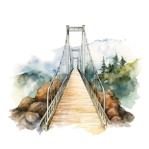 suspension bridge clipart - 12 High Quality JPGs - instant Download - Card Making, invitations, journals, Scrapbooking, Junk journals