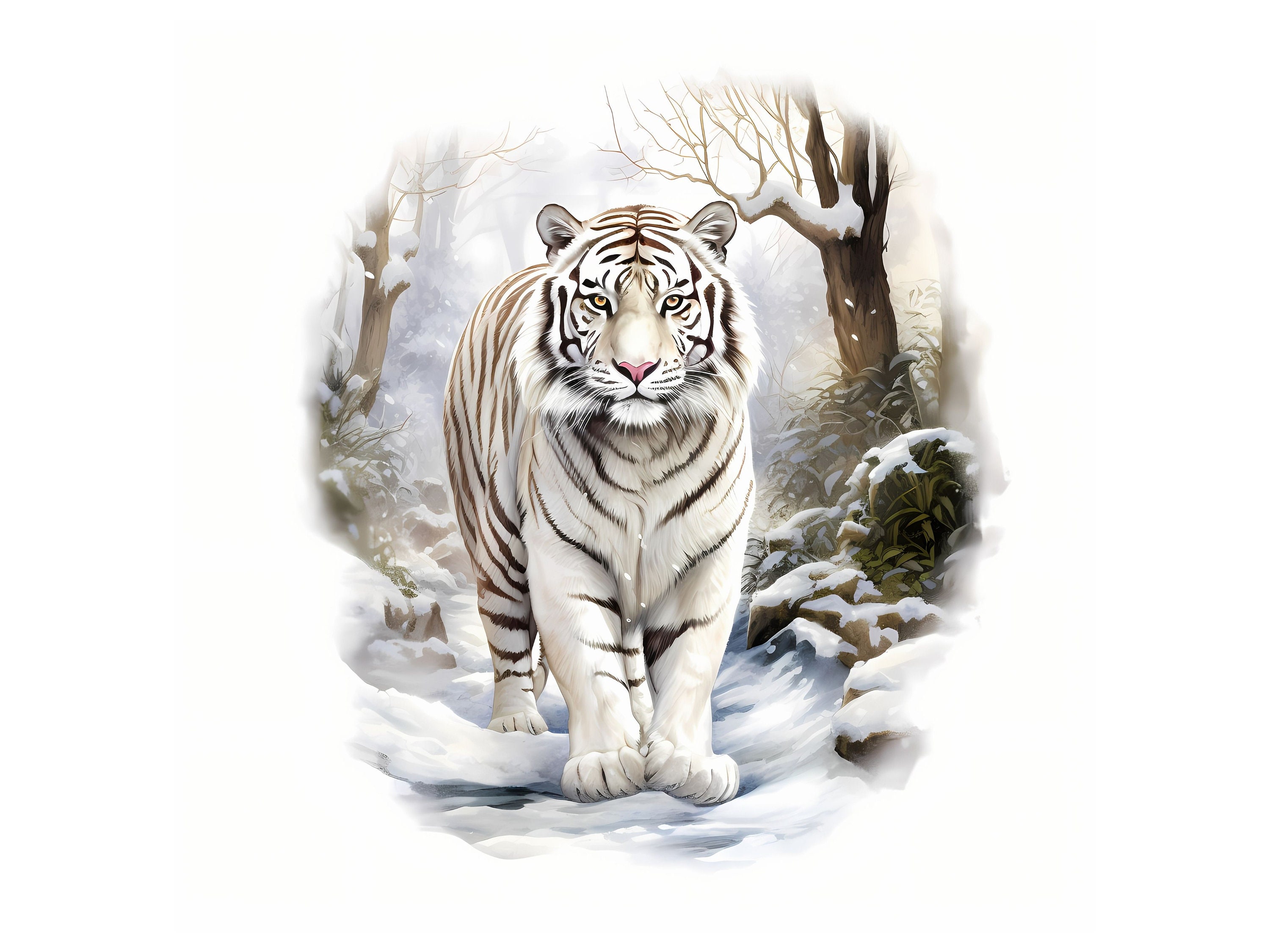 Snow Tiger  clipart - 12 High Quality JPGs - instant Download - Card Making, invitations, journals, Scrapbooking, Junk journals