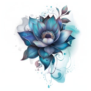 Blauwe lotusbloem clipart - 12 JPG's van hoge kwaliteit - direct downloaden - Card Making, uitnodigingen, tijdschriften, Scrapbooking, Junk journals