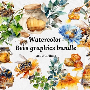 Conjunto de clipart aquarela de favo de mel e abelha