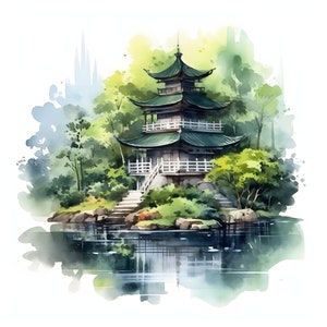 Japanse tuin clipart - 12 hoge kwaliteit JPG's - instant Download - Card Making, uitnodigingen, tijdschriften, Scrapbooking, Junk journals