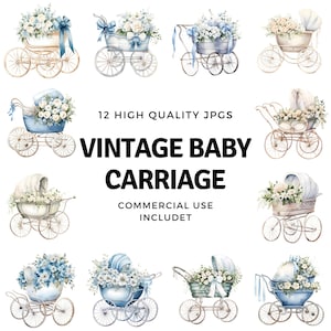 vintage baby carriage clipart - 12 High Quality JPGs - instant Download - Card Making, invitations, journals, Scrapbooking, Junk journals