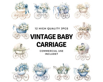 vintage baby carriage clipart - 12 High Quality JPGs - instant Download - Card Making, invitations, journals, Scrapbooking, Junk journals