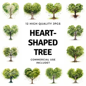 Heart-shaped tree clipart - 12 High Quality JPGs - instant Download - Card Making, invitations, journals, Scrapbooking, Junk journals