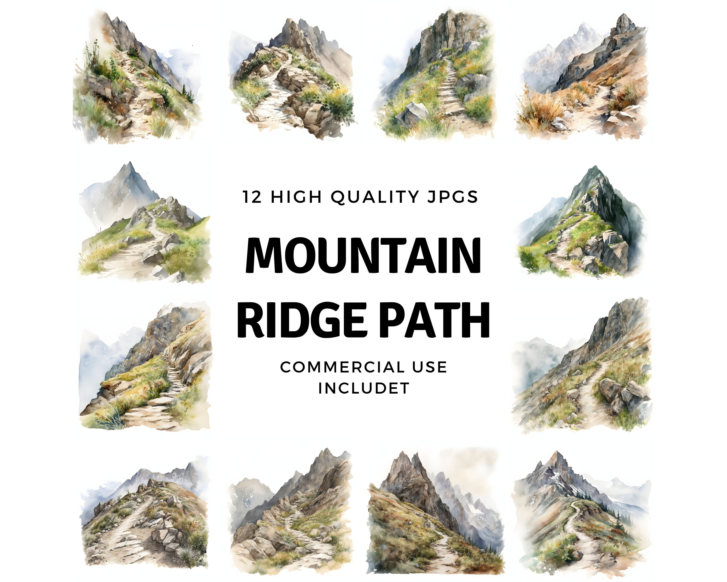 Mountain Ridge Path Clipart 12 High Quality Jpgs Instant Download Card ...