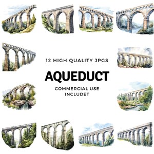 aqueduct clipart - 12 High Quality JPGs - instant Download - Card Making, invitations, journals, Scrapbooking, Junk journals