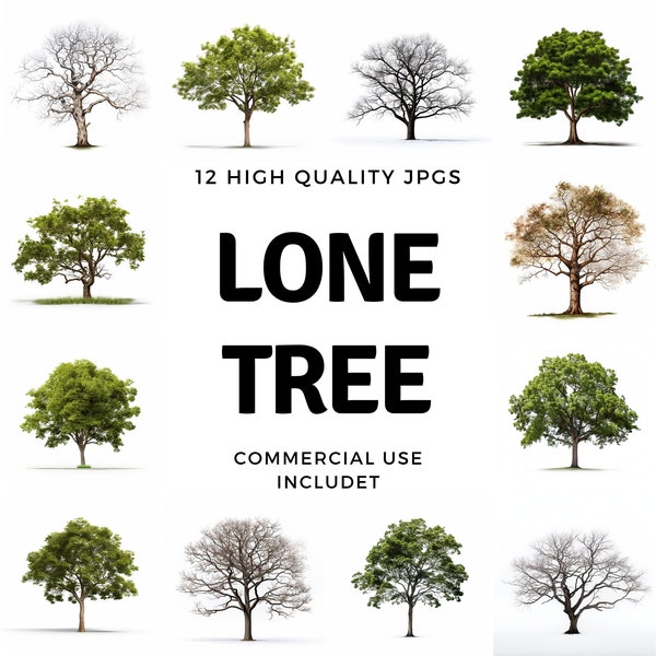 Lone Tree clipart - 12 High Quality JPGs - instant Download - Card Making, invitations, journals, Scrapbooking, Junk journals