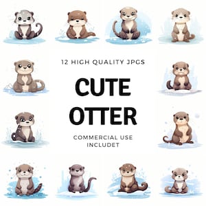 cute otter clipart - 12 High Quality JPGs - instant Download - Card Making, invitations, journals, Scrapbooking, Junk journals
