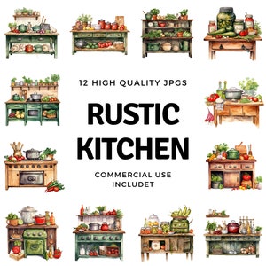 rustic kitchen clipart - 12 High Quality JPGs - instant Download - Card Making, invitations, journals, Scrapbooking, Junk journals