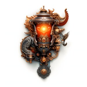 Steampunk wall lamp clipart - 12 High Quality JPGs - instant Download - Card Making, invitations, journals, Scrapbooking, Junk journals