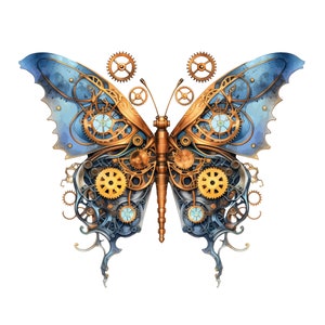 Watercolor Steampunk Butterfly Clipart Bundle - 12 Colorful PNG Images, Transparent Background, High Resolution, Instant Download
