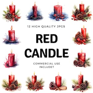 Red Candle clipart - 12 High Quality JPGs - instant Download - Card Making, invitations, journals, Scrapbooking, Junk journals