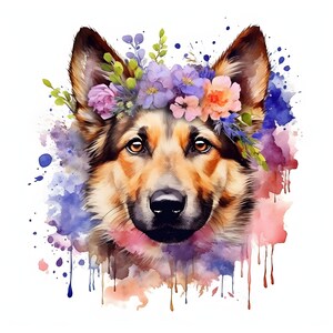 Floral dog puppy clipart - 12 High Quality JPGs - instant Download - Card Making, invitations, journals, Scrapbooking, Junk journals