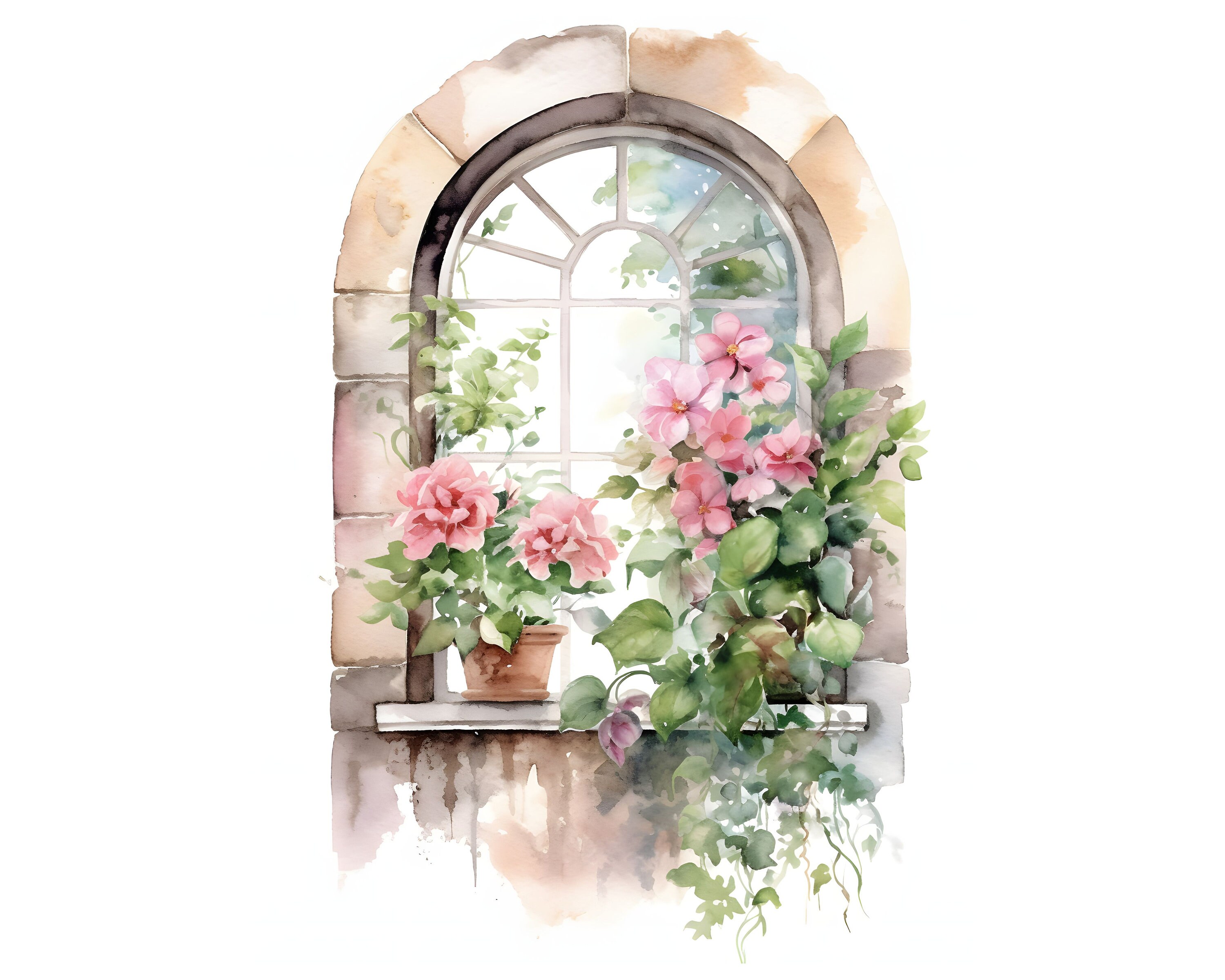 Window With Flowers Clipart - 12 High Quality Jpgs - Instant Download ...