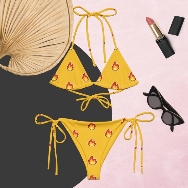 All-Over Print Recycled String Bikini: Palm Trees on Pink
