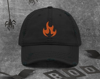 Fire Logo Embroidery Distressed Dad - Mom Hat Unisex