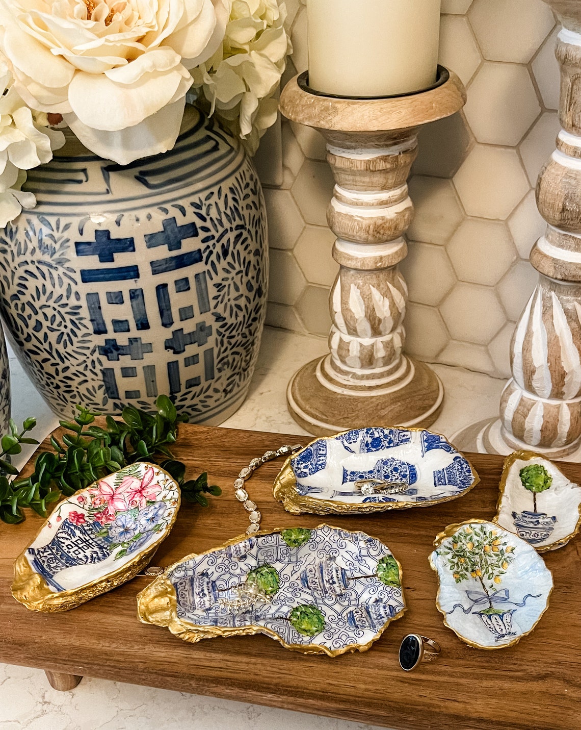 Chinoiserie Ginger Jar Oyster Shell Trinket Dish Bridal Etsy