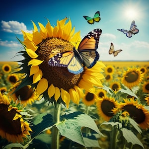 Sunflower butterflies field HQ