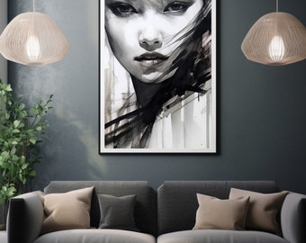 Here's Looking At You | Printable Digital Wall Art | Ink and Wash Portrait | Digital TV Art | Digital Download