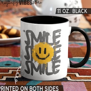 Yellow Smiley Face Mug,Ceramic Mug With a Happy Face,Smile Mug,Positive mugs,Smile Mug with Color Inside,Positive Color Mug for woman
