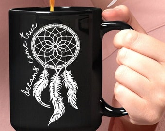 Dreamcatcher Black Mug,mugs for Womens,Dreamcatcher lover,Spiritual mugs,Meditation mug,Bohemian mug,Minimalist Dreamcatcher Mugs,Boho mug