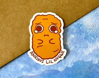 Anxious Lil Chicken Nuggie Sticker - Cute Glossy Vinyl Sticker for Water Bottles, Laptops, Journals, Scrapbooking, Crafts, and More.