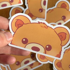 Sticker vinyle brillant ours mignon - Sticker kawaii pour bouteille d'eau, ordinateur portable, carnet de notes, journal intime, lettres