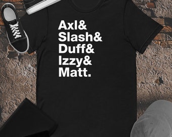 Schrägstrich für Erwachsene T-Shirt Guns N Roses Axl Slash Duff Izzy Matt Hard Rock Band Musik T-Shirt Guns N Roses Musik Fans T-Shirt benutzerdefinierte Namen T-Shirt