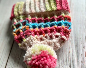 Handmade Crochet Rainbow Newborn Beanie. Soft, Colorful, Warm, Unique Baby Gift for Girl or Boy. Photo Prop Hat for Baby.