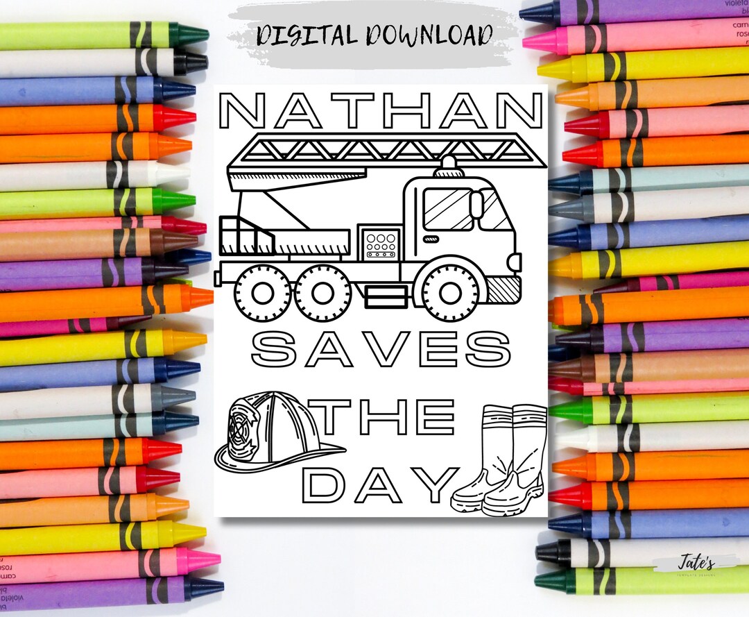 PRINTABLE Custom Coloring Page for Kids Firetruck Personalized - Etsy ...