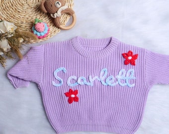 Personalized Baby Name Sweater,Hand-Embroidered Girls Name Jumper,Monogram Sweather With Name,Baby Shower Gift,Christmas Gift Baby