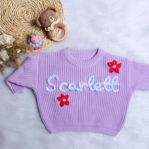 Personalized Baby Name Sweater,Hand-Embroidered Girls Name Jumper,Monogram Sweather With Name,Baby Shower Gift,Christmas Gift Baby