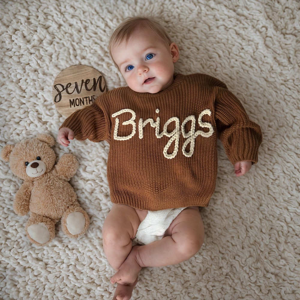 Custom Name Sweater Custom Baby Name Sweater,Knit Name Baby Sweater,Hand Embroidered Name Sweater,Newborn Sweater,Baby Announcement,Baby Shower Gift,Baby Gift Newborn Gift