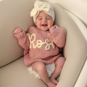 Cute Customized Name Baby Sweaters, Adorable Personalized Hand-Embroidered Sweaters for Babies and Toddlers image 1