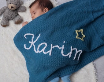 Custom Baby Name Blanket,Hand Embroidered Blanket,Personalized Baby Blanket,Newborn Blanket,Baby shower Gift,Newborn Gift
