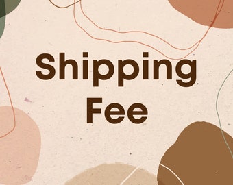 May include: A beige background with abstract shapes in brown, pink, and green. The text "Shipping Fee" is written in bold, brown text.