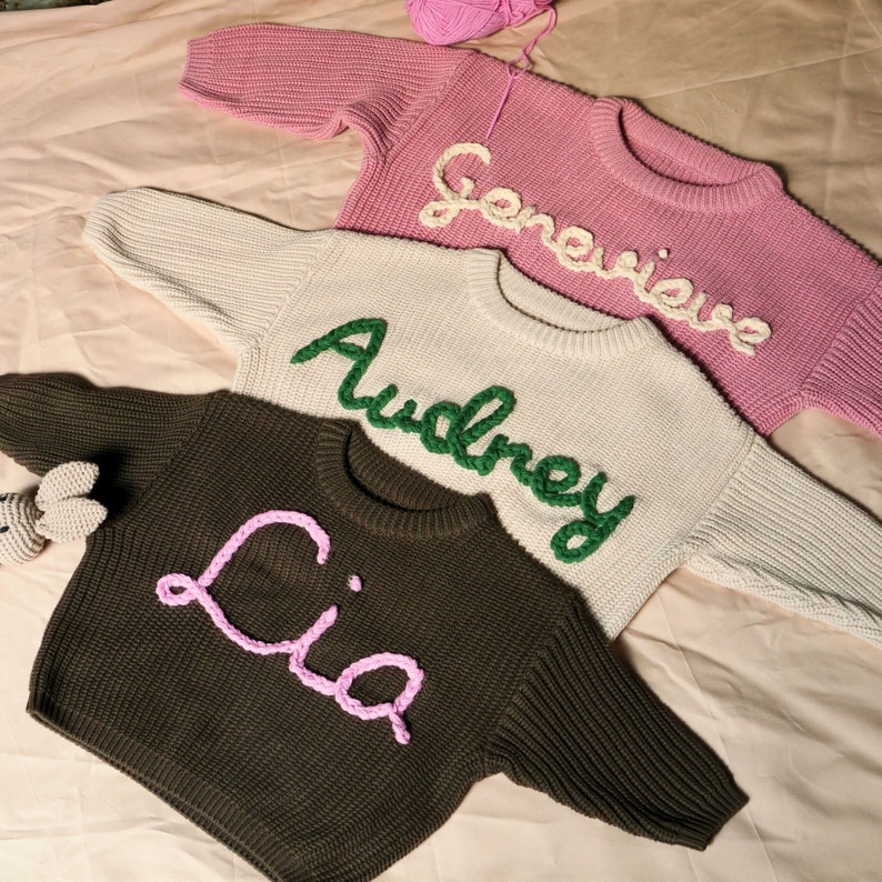 Personalized Hand Embroidered Baby and Toddler Sweaters,Customized Name Baby Sweaters, Newborn Gift,Baby Shower Gift,Gift For Baby Boy Girls image 3