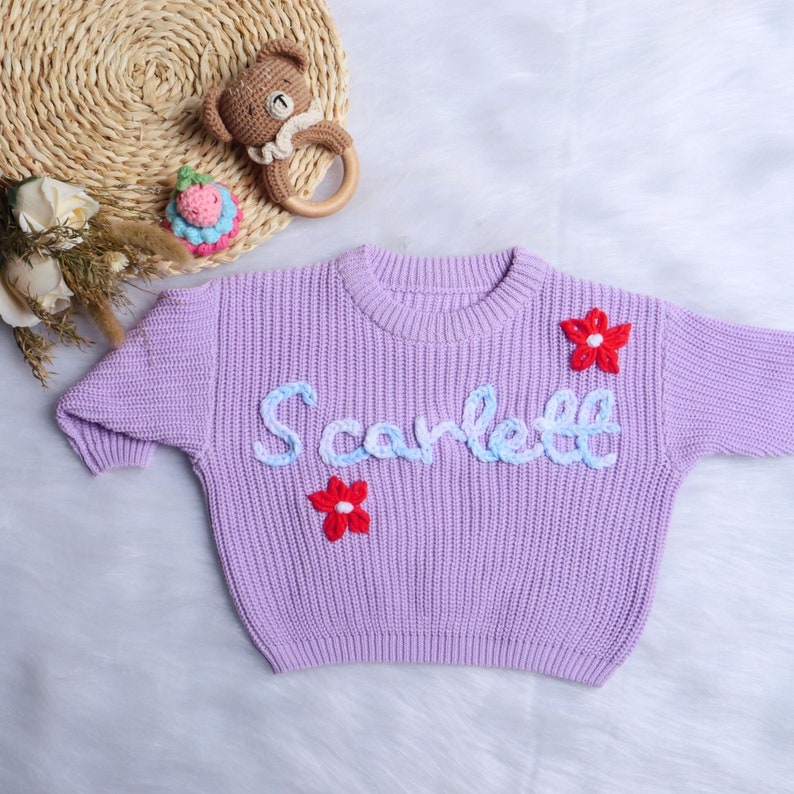 Personalized Hand Embroidered Baby and Toddler Sweaters,Customized Name Baby Sweaters, Newborn Gift,Baby Shower Gift,Gift For Baby Boy Girls image 4