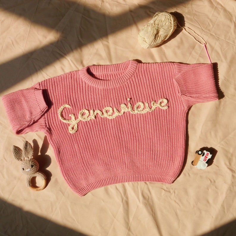 Personalized Hand Embroidered Baby and Toddler Sweaters,Customized Name Baby Sweaters, Newborn Gift,Baby Shower Gift,Gift For Baby Boy Girls zdjęcie 2