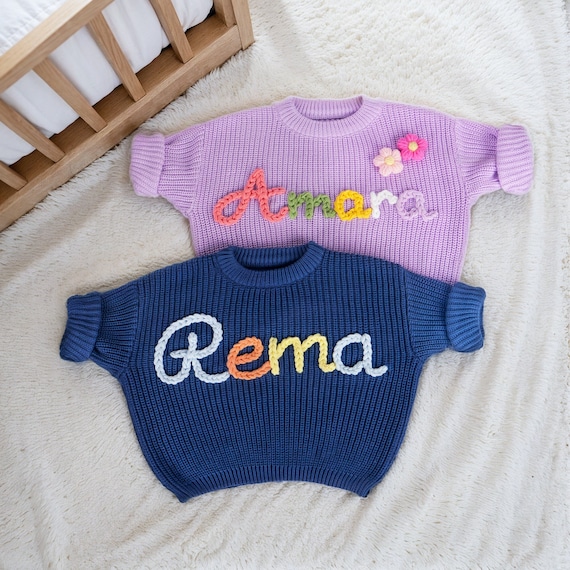 Pull Bébé Personnalisé Avec Prénom - Broderie Main, Tricot Doux - Cadeau Naissance, Baby Shower, Fête Des Mères - Tailles 0-24 Mois - 6