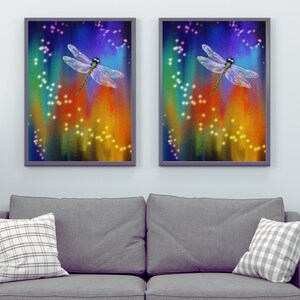 Purple Orange Green Dragonfly Art  Abstract Wall Art Printable Wall Art Vintage Dragonfly Print