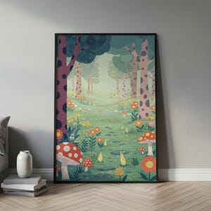 Yayoi Kusama inspiriert Pilz Wald Druck | Polka Dot Woodland Art, skurrile Dekoration, Kusama Style Poster, Zauberwald, Cottagecore