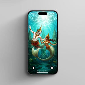 Hanuman and Sovann Macha iPhone Wallpaper | Khmer Mermaid and Monkey King, Reamker Mythology Lock Screen, Cambodian Apsara Art, Khmer Art